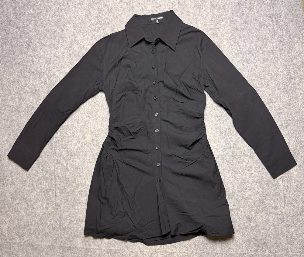 Fashion Nova Long Sleeve Shirt dress Always in a Ruche Button Front Long Size M